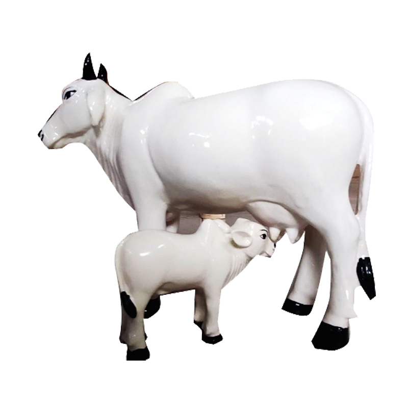 Picture of S White CP Cow N Calf Statue M